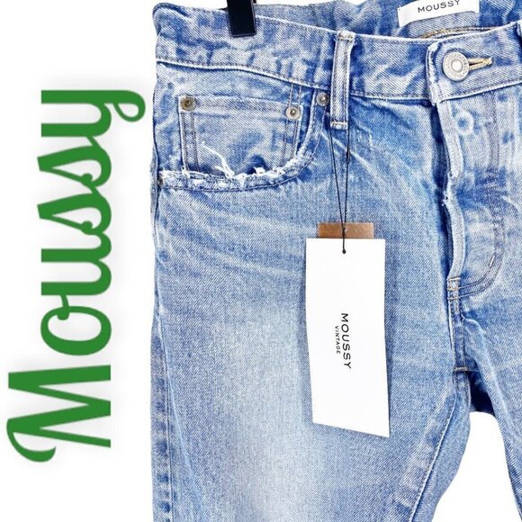 NWT MOUSSY Vintage Melvin Tapered Buttonfly High Waist Busted Knee Jeans Size 27 - Picture 2 of 9